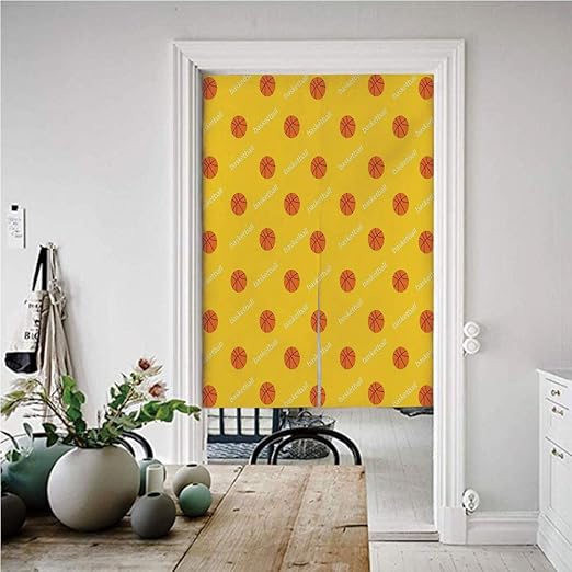 Amazon バスケットボール のれん おしゃれ 遮光 幅85cm 丈170cm 陸上競技リーグテーマボール 和風暖簾べ麻風キチンリビングロングカーテン 黄色の背景ゴール楽しいゲームマッチ装飾的 のれん オンライン通販