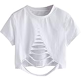 SweatyRocks Women's Short Sleeve Cutout Tee Shirt Distressed Crop Top