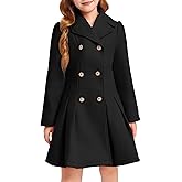 Haloumoning Girls Winter Dress Coat Button Peacoat Notch Lapel Double Breasted Outerwear with Pockets 5-14 Years