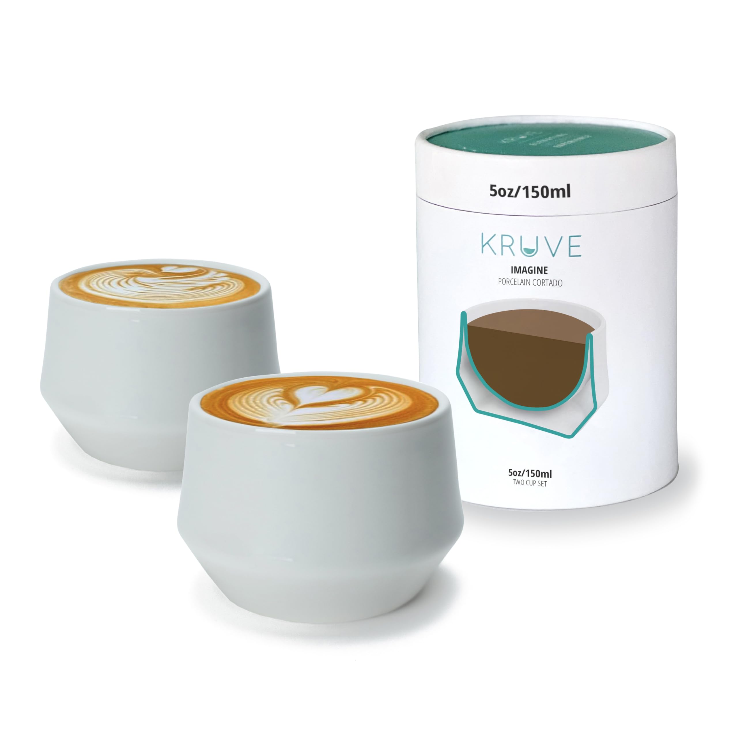 Photo 1 of ***(MISSING PARTS/ PARTIAL SET)***KRUVE IMAGINE Porcelain Latte Coffee Cups, Double Walled Latte Cups, Glass Cups Set of Two - 5oz Thermal Spherical Design for Latte Art, Insulated Coffee Mugs for Heat Retention (White)