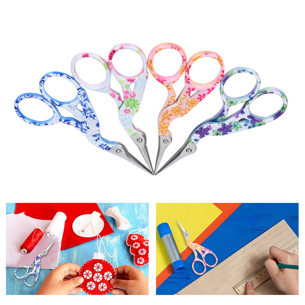Retro Crane Shaped Embroidery Scissors 4 Pcs - Stainless Steel Colorful Sharp Tip for DIY Tailoring Crewel Needlework Handcraft Everyday Use