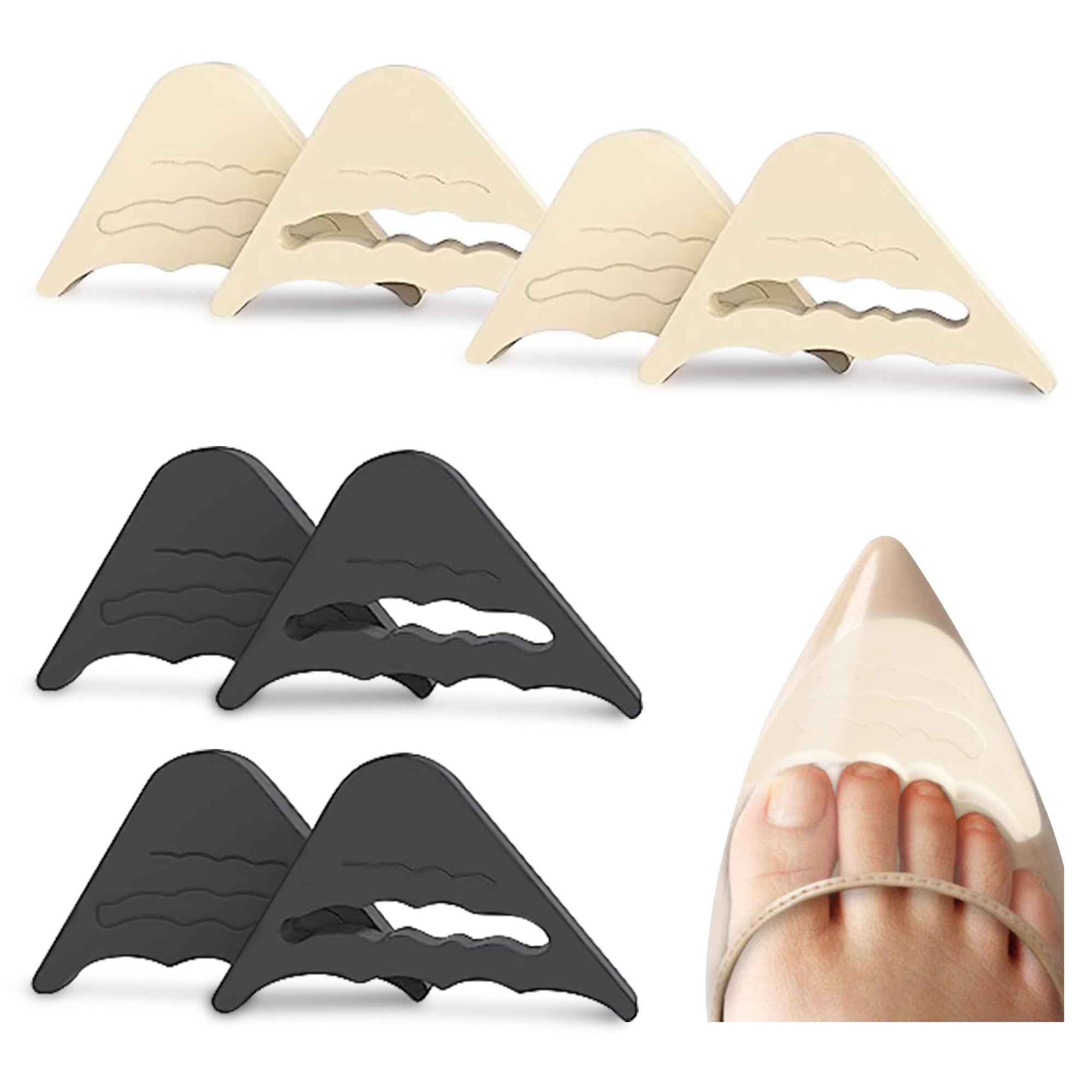 Photo 1 of JEVRKAPZ 4 Pairs Toe Filler Inserts for Shoes Too Big, Adjustable Toe Plug Reusable Shoes Filler,Shoes Inserts for Women Men Pumps Flats Sneakers(2 Black+2 Beige)