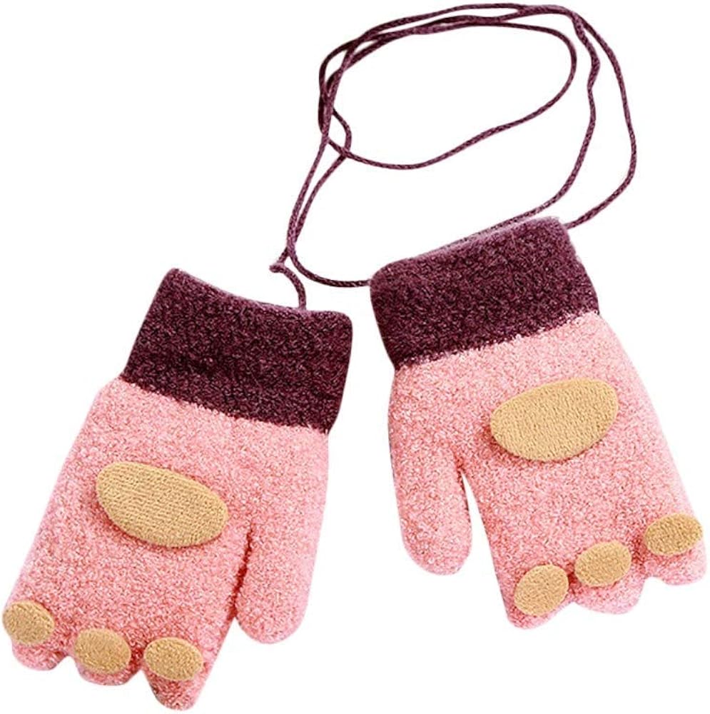 Amaone Kids Mittens On String Girl Boy Cartoon Fingerprint Winter Warm