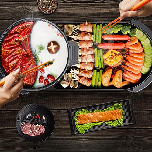 Portable Electric Grill Hot Pot 2in1 Fast Heat Shabu Pot BBQ Smokeless Grill Non-Stick Pan for Indoor and Outdoor Barbecue HotPot 2000W