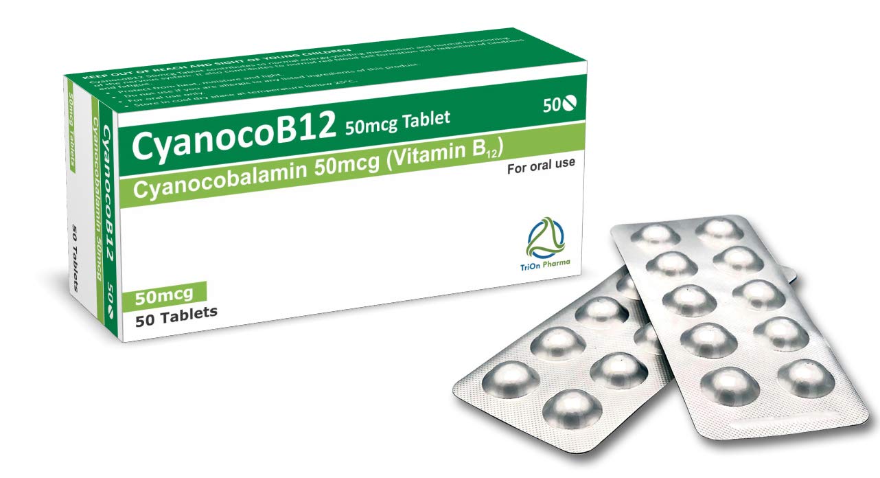 Vitamin B12 Cyanocobalamin High Strength 50mcg Tablets, CyanocoB12 Vegan 50 Tablets. Reduction of Tiredness & Fatigue. (Pack of 50 Tablets)