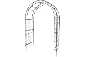 Outvita 7FT Garden Arch Arbor, Heavy Duty Metal Arbour Archway, Decorative Frame Stand Trellis with 7 Inch Ground Stakes for Wedding Ceremony Party Plant Climbing Rose Vines Lawn Courtyard Patio Black