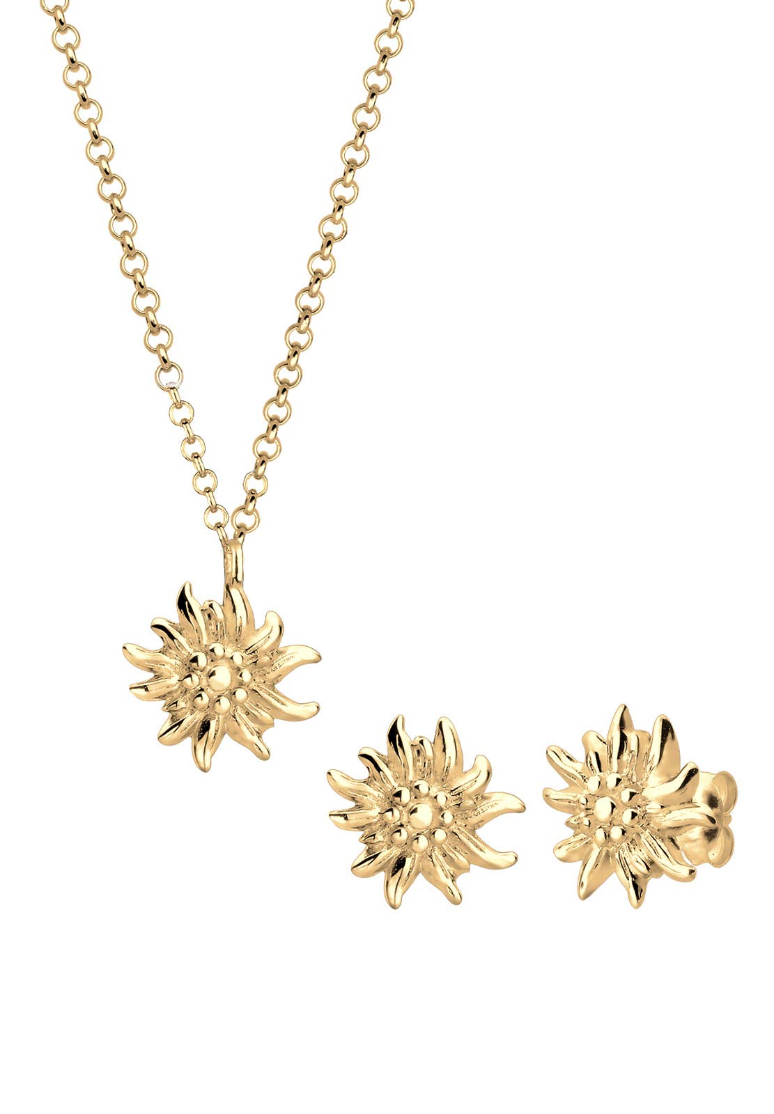 Elli Jewellery Set Ladies Edelweiss Traditional in 925 Sterling Silver Gold Plated