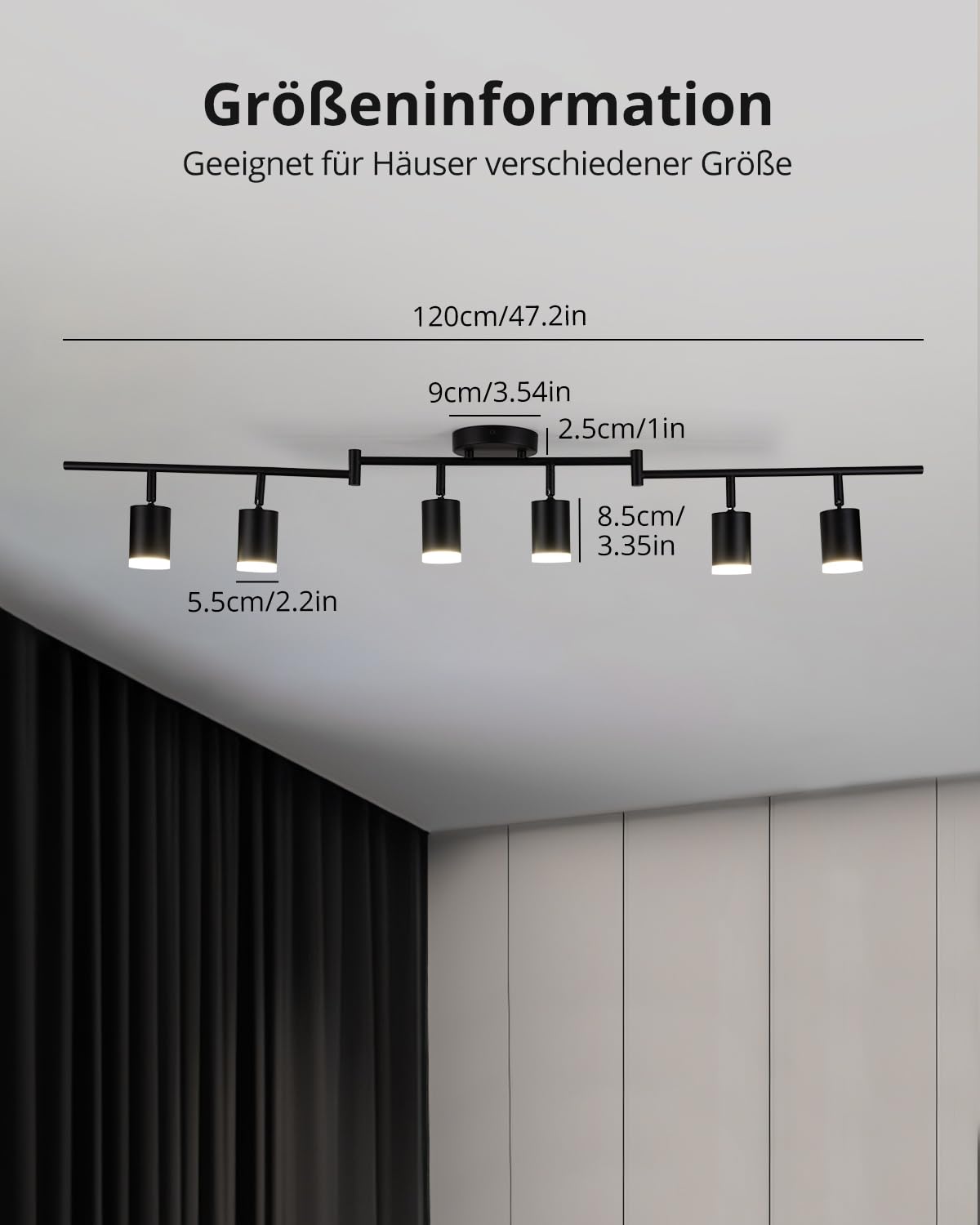 Bojim Deckenstrahler LED 6 Flammig Spot Wohnzimmer Schwarz Präzise Kräftige Beleuchtung, Deckenleuchte Schwenkbar Deckenlampe GU10 Modern Lampen Wohnzimmerlampe Küchenlampe Bürolampe,Ohne Leuchtmittel 4