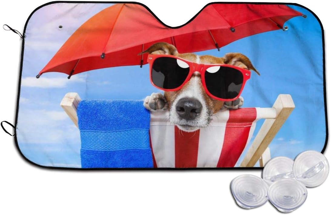Car Windshield Sun Shade, Dog Puppy Beach Sunglasses Umbrella Cars Visor Blocks UV Rays