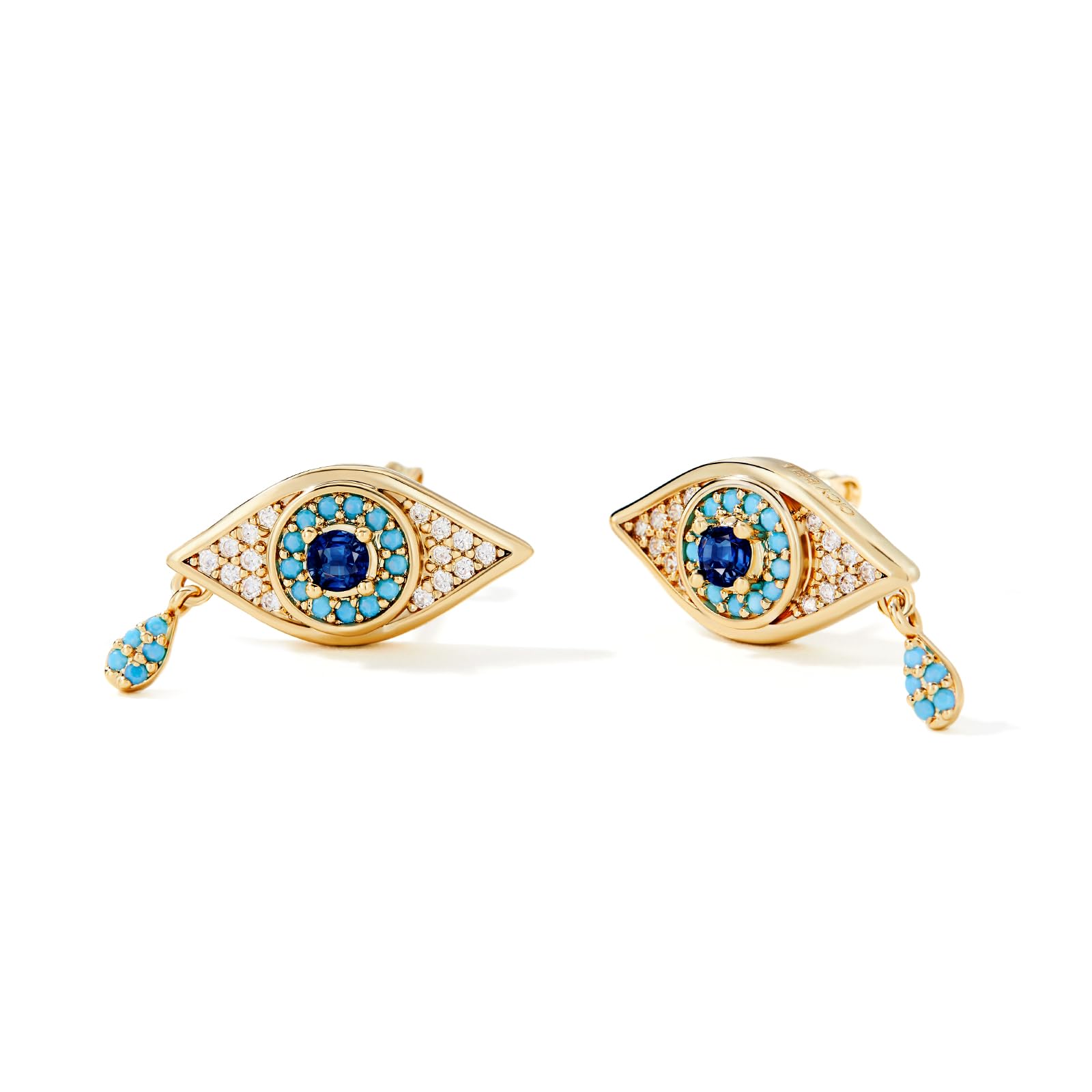 Cicy Bell Womens Evil Eye 18k Gold Plated Earrings Cubic Zirconia Turquoise Stud Earrings for Gifts