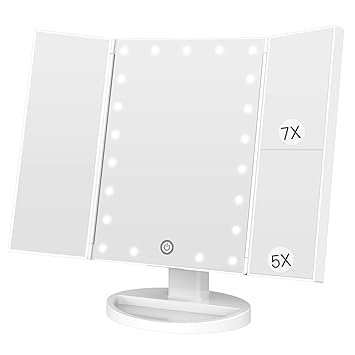 Amazon Com Bestope Makeup Vanity Mirror With Lights 2x 3x Magnification 21 Led Lighted Mirror With Touch Screen 180 Adjustable Rotation Dual Power Supply Portable Trifold Mirror Beauty