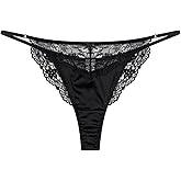 FEELITS 100% Mulberry Silk Thongs for Women, Sexy Shiny Silk Satin G-String Panties with Adjustable Ties, Cheeky T-back