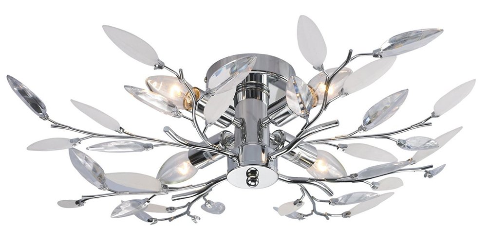 Modern Birch Semi Flush Ceiling Light with Clear & White Leaves by Happy Homewares