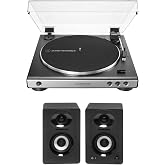 Audio-Technica AT-LP60X Fully Automatic Belt-Drive Stereo Turntable (Gunmetal) Bundle with Bluetooth Studio Monitors - Pair (2 Items)