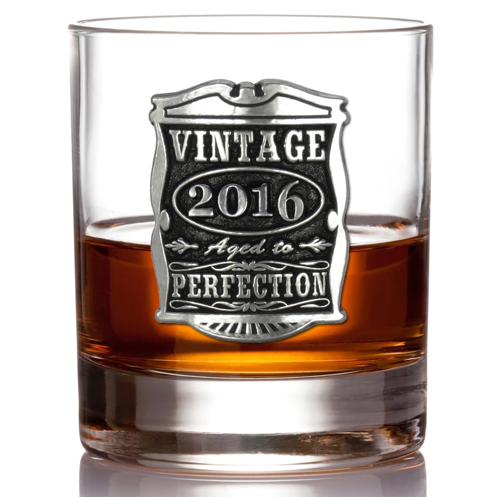 English Pewter Company Vintage Years 2016 10th Wedding Anniversary Whisky Glass Tumbler - Unique Gift Idea for Men for That Special Tin Anniversary [VIN007]