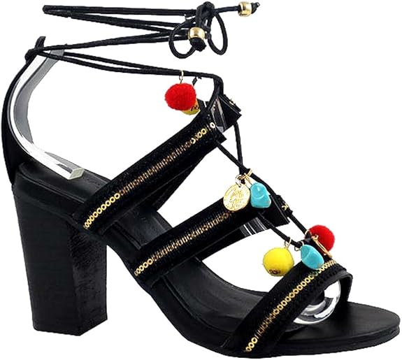 Amazon.com | Wild Diva Open Toe Strappy Heels Beads and Sequins Lace up Women's Shoes Jamie-64 
