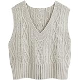 Aoysky Sweater Vest Women's V-Neck Sweater Tank Tops Pullover Cable Knit Vest Solid Color Sleeveless Loose Fit Sweater Top