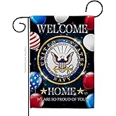 Welcome Home Navy Garden Flag - Armed Forces USN Seabee United State American Military Veteran Retire Official - House Decoration Banner Small Yard Gift Double-Sided Made in USA 13 X 18.5