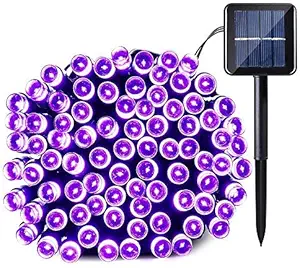 Qedertek Solar Halloween String Light, 39ft 100 LED 8 Modes Light Sensor Control Waterproof Decorative Ambiance Light for Patio,Lawn,Garden,Fence,Balcony,Party,Holiday,Christmas Decorations(Purple)