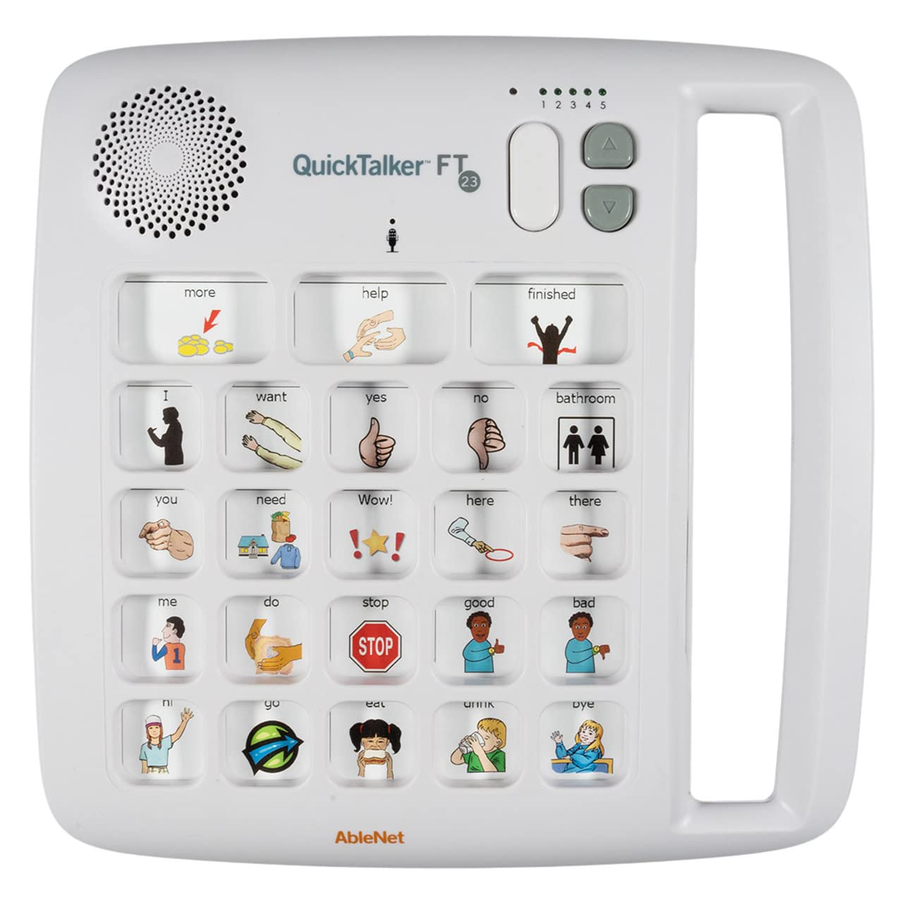 AbleNet QuickTalker 23 - Dispositivo de voz portátil multimensaje con tecnología FeatherTouch, 103 mensajes, 5 niveles de grabación y diseño duradero, dispositivo de comunicación AAC para niños y adultos no verbales