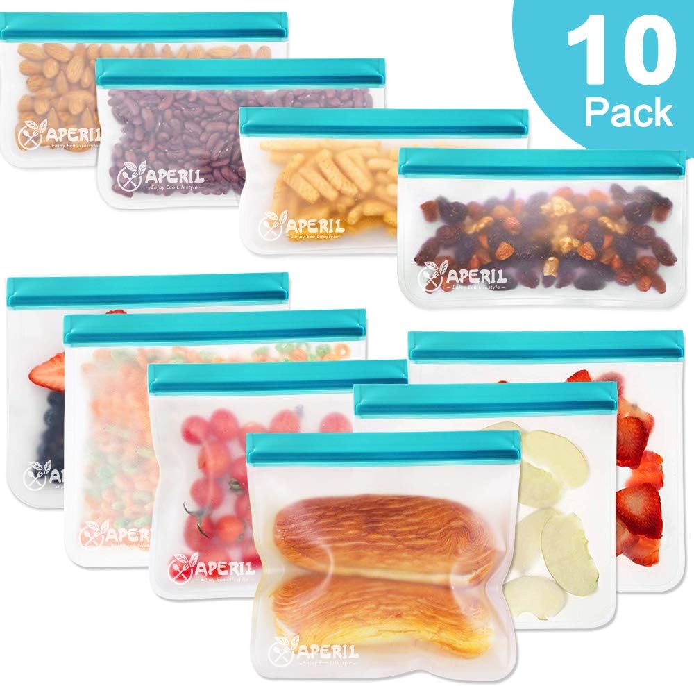 Reusable Sandwich & Snack Storage Bags, 10 Pack Zip Lock Lunch Bag Extra Thick Freezer Bags for Toiletries Make-up Travel Home Organization