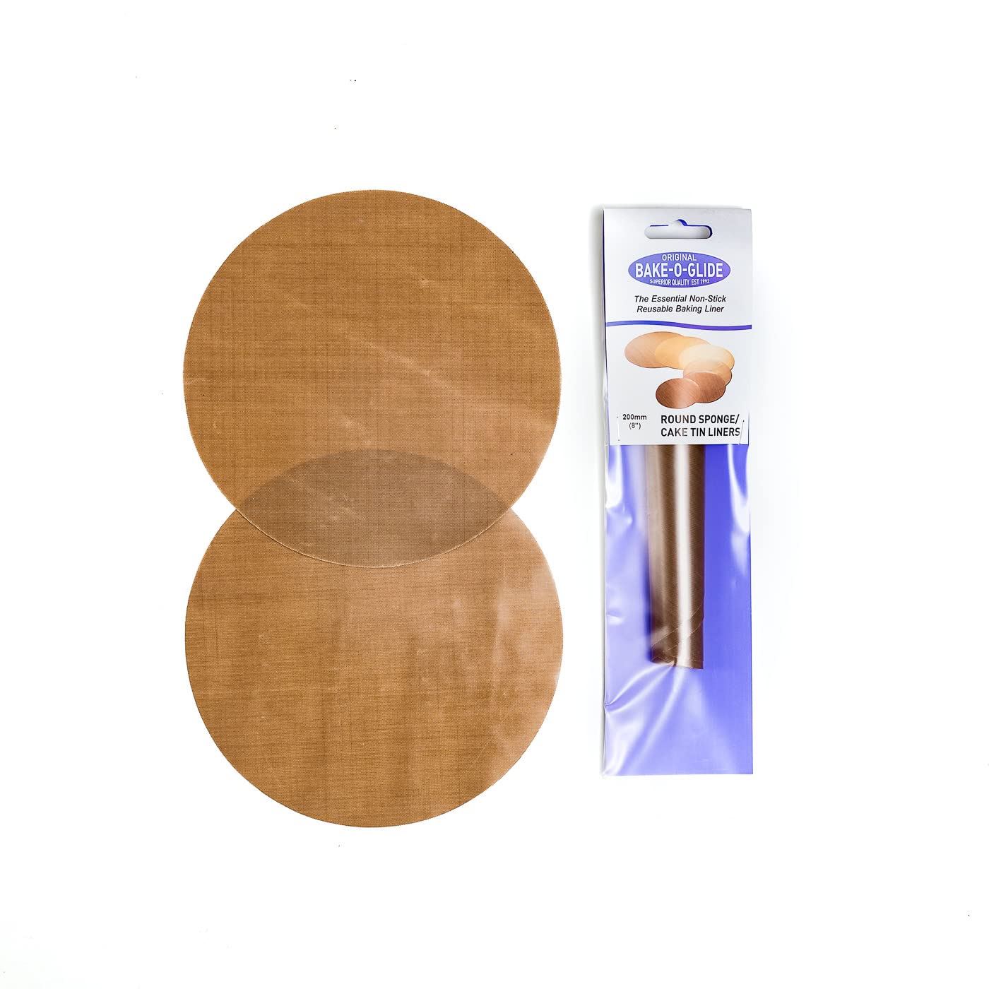 Bake-O-Glide Multigrade Sponge Tin Liners, 2 Pack of Pre-Cut Circles, Brown, 8" / 200mm