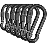 Branded Boards Black & Silver Heavy Duty Bushcraft Locking Thumb Screw Closure Zinc-Galvanized Steel Carabiner Spring Snap Clip Link Hooks 200-400lb Load. 6 & 12 Packs
