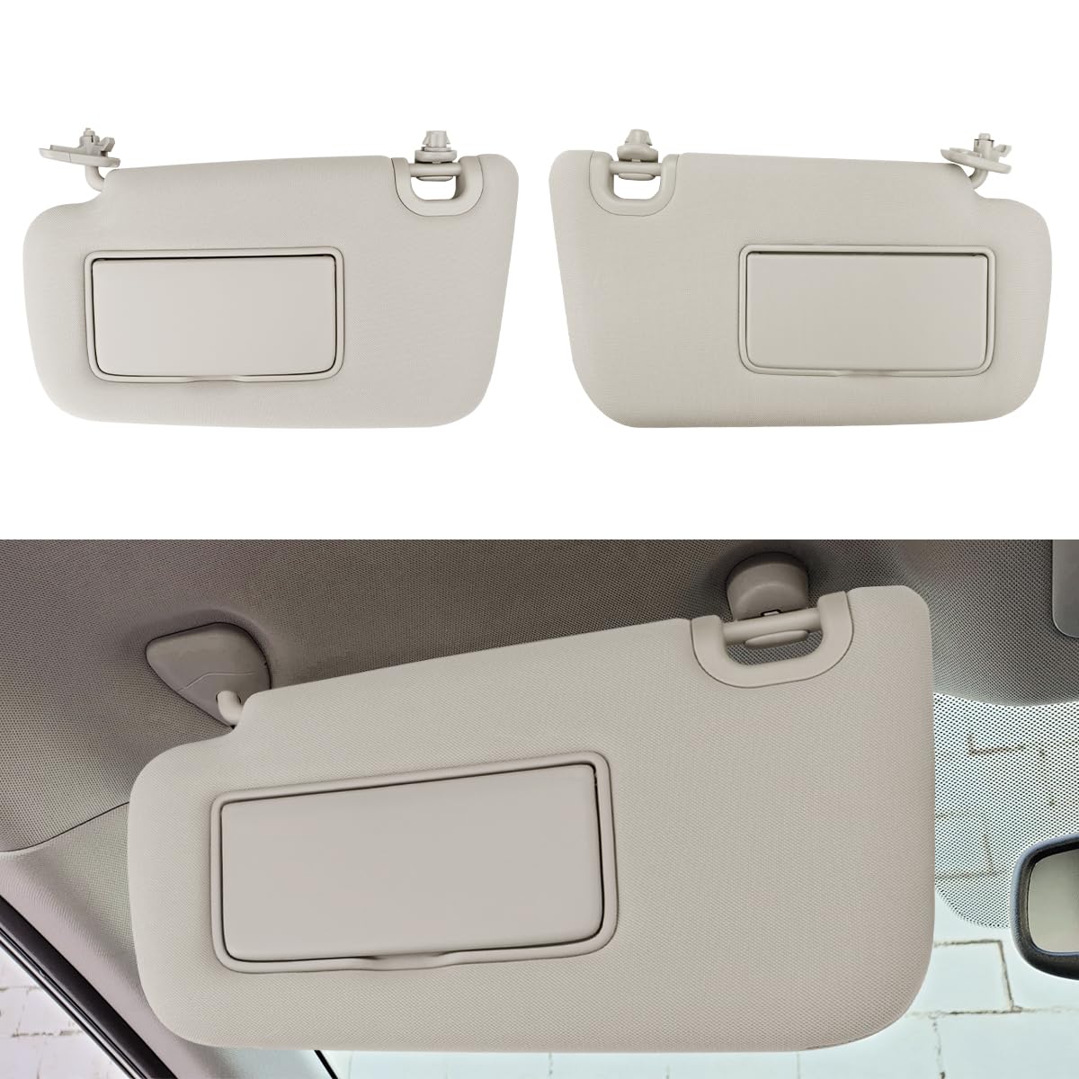Photo 1 of INTGET Beige 2PCS Sun Visors for Nissan Sentra Accessories 2013 2014 2015 2016 2017 2018 2019 Cloth Car Sun Protection Replacement with Mirror for Nissan Sentra Driver Side & Passenger Side Sun Visors