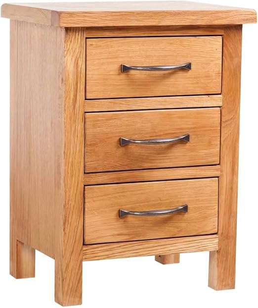 Amazon Com Vidaxl Solid Oak Wood Nightstand W 3 Drawers Side Storage Table Cabinet Stand Kitchen Dining