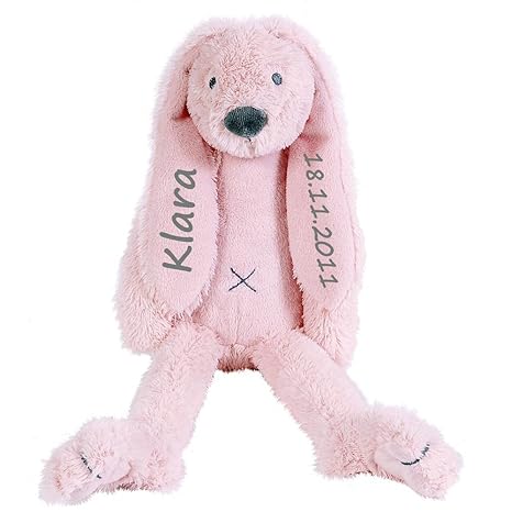 Elefantasie Stofftier Hase mit Namen und Geburtsdatum personalisiert Geschenk 30cm rosa