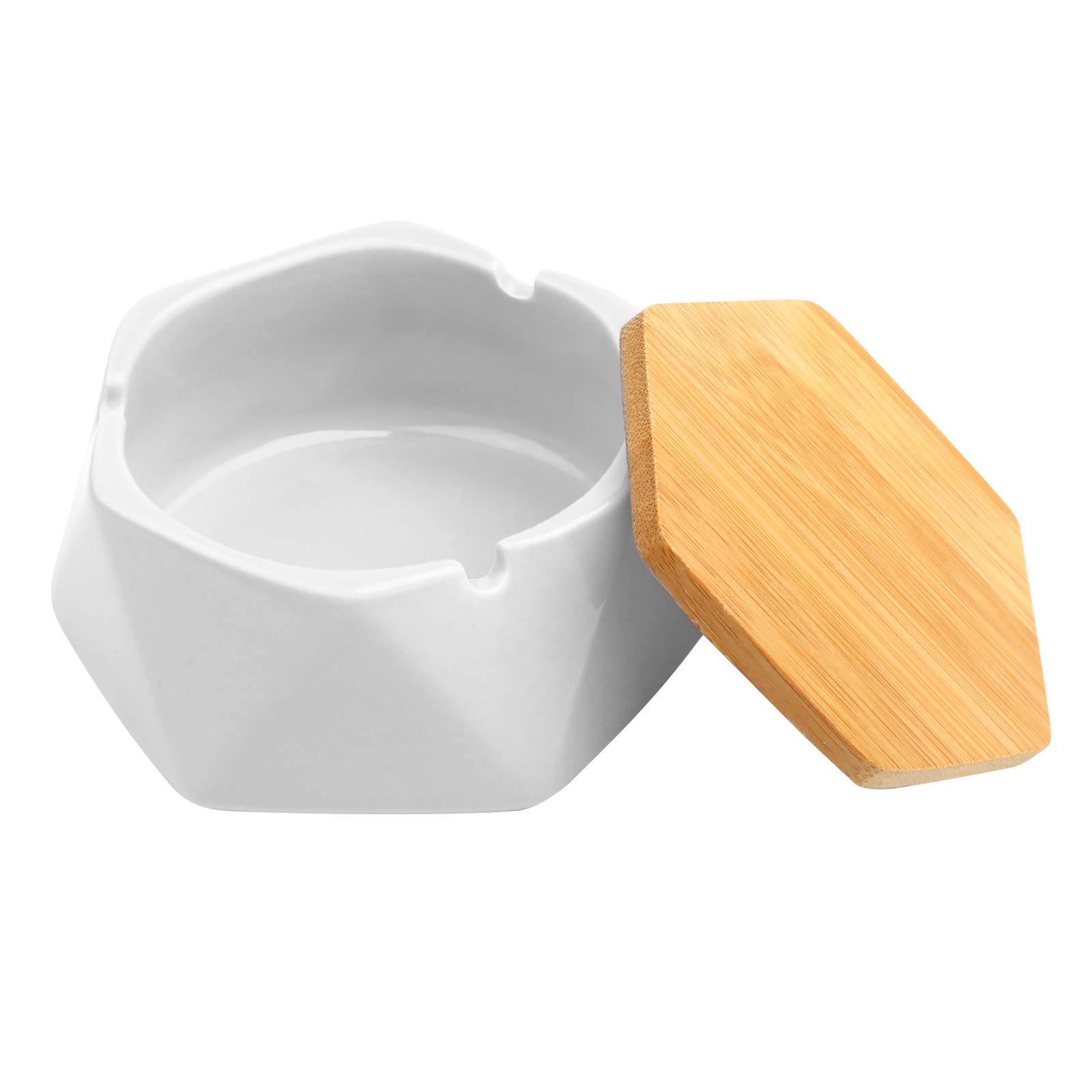 Ceramic Ashtray with Lid for Cigarette,Windproof Ash Tray For Outdoor,Home,Office, Bar,Cafe,Hotel Decoration (White)