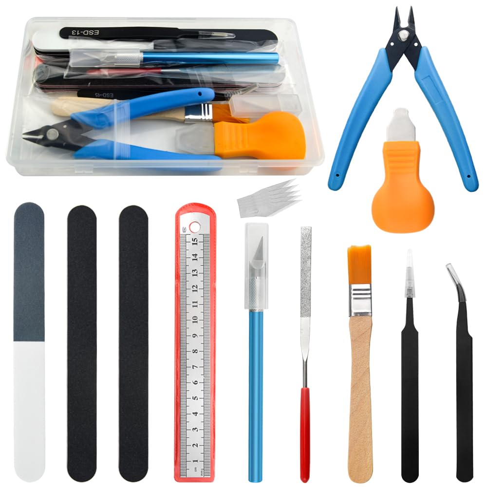 BGTXINGI 16Pcs Modeler Basic Tools Craft Set for Gundam Model Tools Kit with Plastic Box for Model Assemble Car Hobby Model Building Repairing and Fixing DIY Craft kit