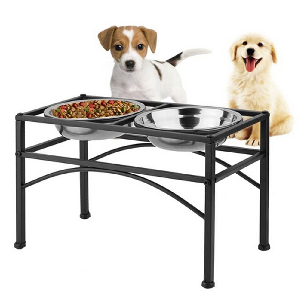 FUNKEEN PET HOUSE Double Stainless Raised Dog Bowls Elevated Puppy Dog Cat Food Feeder With Dog bowls Stand (Medium)