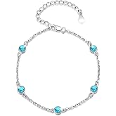 AOVEAO Turquoise Bracelet,Blue Gem Stone Bracelet S925 Sterling Silver Round Bracelets Jewelry for women