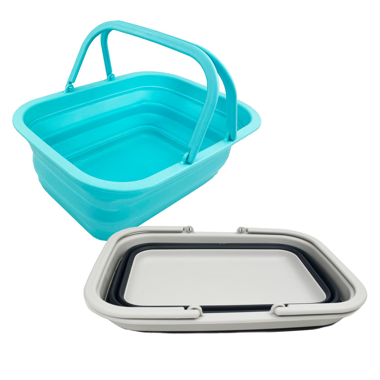 SAMMART 9.2L Collapsible Tub with Handle - Portable Outdoor Picnic Basket/Crater - Foldable Shopping Bag - Space Saving Storage Container (Slate Grey + Jade)