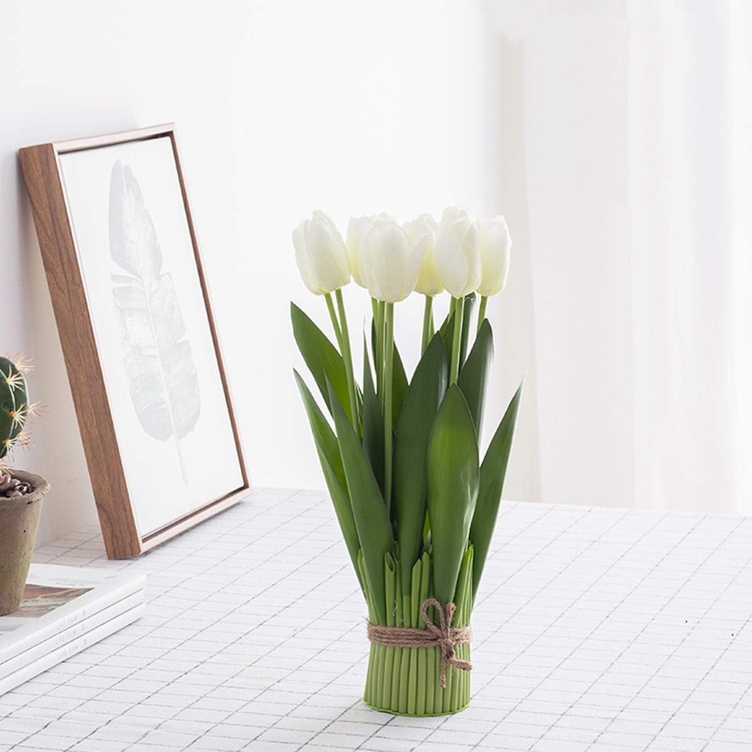 LY EMMET Artificial Tulips Flowers Potted Silk Tulips for Party Home Decoration-White