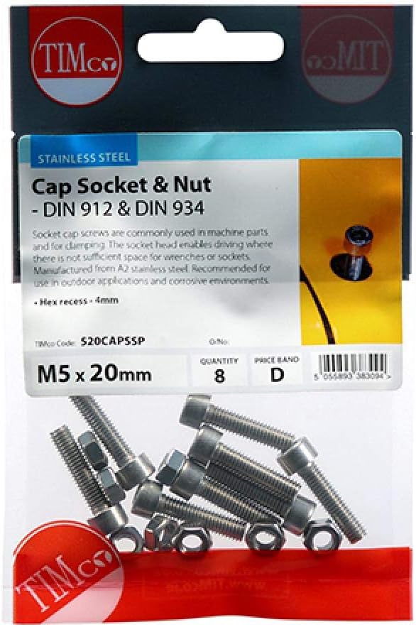 TIMCO Cap Socket Screws DIN912 A2 Stainless Steel - M5 x 20, M5 x 20mm