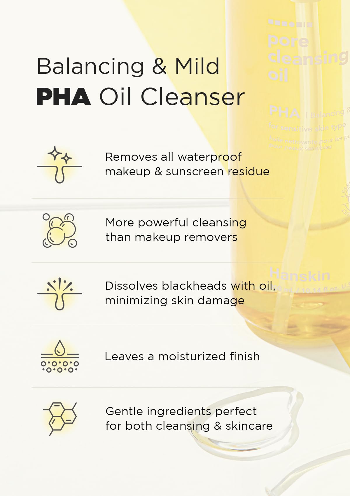 Hanskin Pore Cleansing Oil, Oil Cleanser for Face, Makeup Blackhead Sebum Remover, Korean Deep Pore Cleanser for Sensitive Skin [PHA] (10.14 oz)