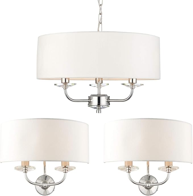 3 Bulb/Arm Ceiling Pendant & 2X Twin Wall Light Pack Modern Bright