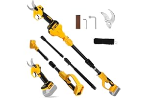 LEZZYRUCK Cordless Pruning Shears Compatible with Dewalt 20V, Electric Pruning Shears with Extension Pole up to 4.57m Range, LCD Display 30 mm Battery Pruning Shears & Loppers for Garden (No Battery)