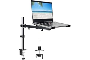 UPGRAVITY Laptop Desk Mount, Single Laptop Computer Mount with Vented Tray for 1 Notebook up to 17 inch, Heavy-Duty Laptop Stand Mount Holds up to 17.6 lbs, Fully Adjustable, Clamp/Grommet Mounting