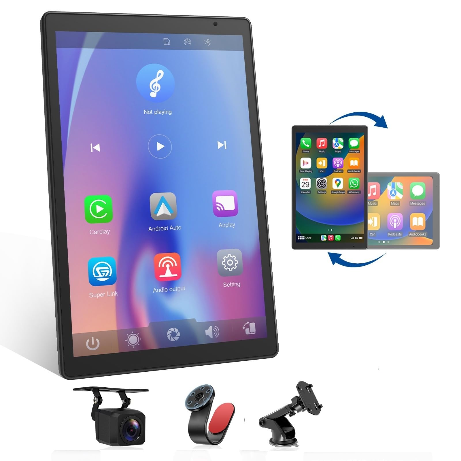 Eonon 8.95 Inch Display Monitor Car Stereo with Carplay Android Auto Portable Touch Screen OTA Update Audio Receivers Speaker with 1080p Backup Camera Bluetooth Airplay AUX for All Car Vehicles P5