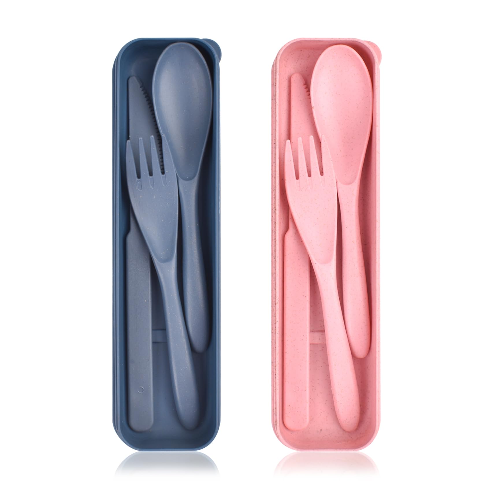 Travel Utensils with Case, Reusable Plastic Cutlery, Travel Cutlery Set, Flatware Set for Travel Work School Picnic Camping or Daily Use (Pink, Blue)