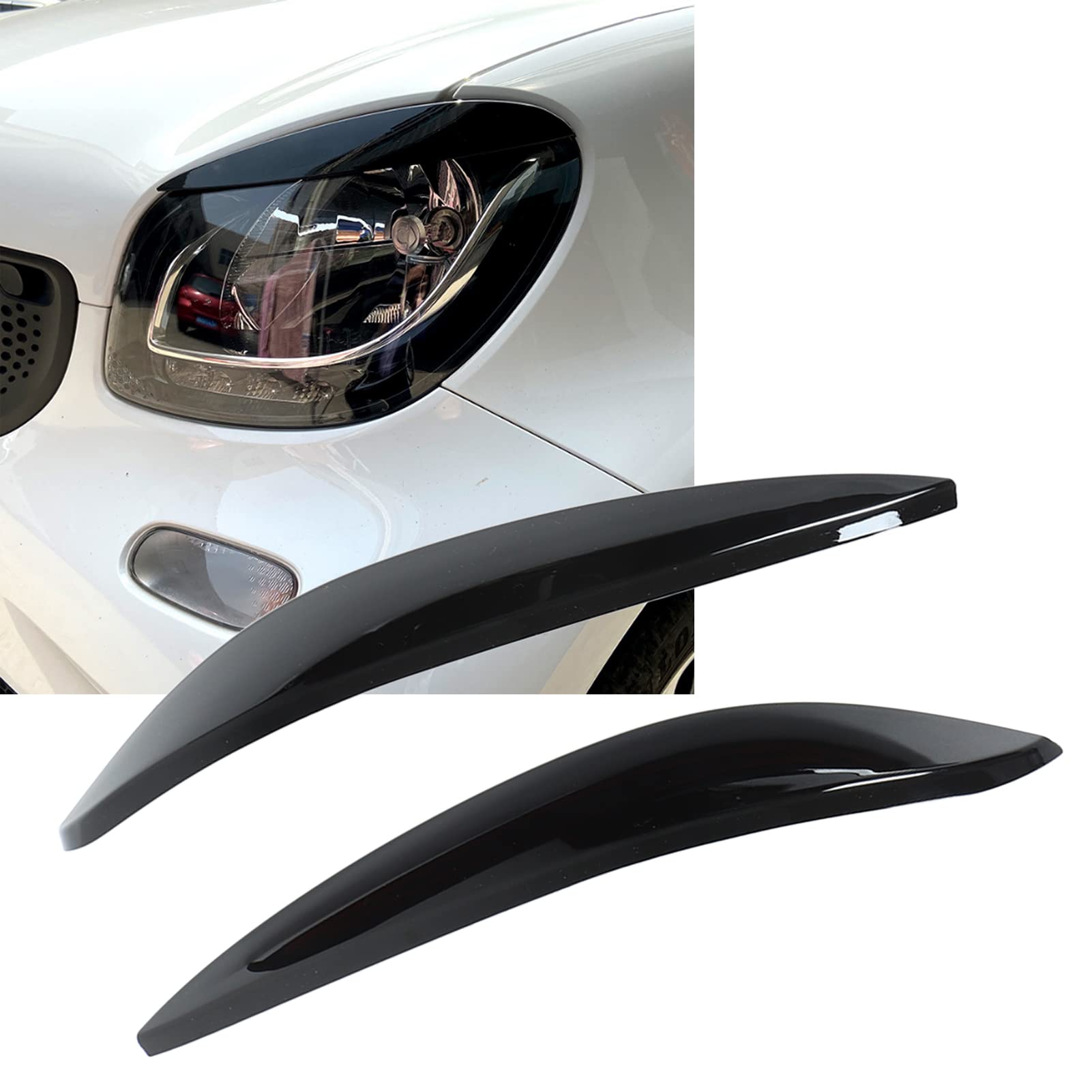 2個 ヘッドライト アイブロー 左右 ABS 交換用 スマート 453 2015-2020 スタイリッシュで流線型のデザイン 車を保護(Black)