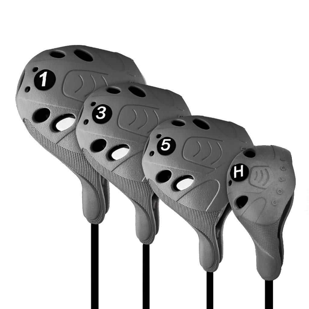 Photo 1 of PGM Golf Club Covers, 4pcs Drivers Fairway Woods Hybrid Golf Head Covers with Number, Fit Oversized Right Handed Brands, Easy on Off, Washable (Gray 4pcs Set)