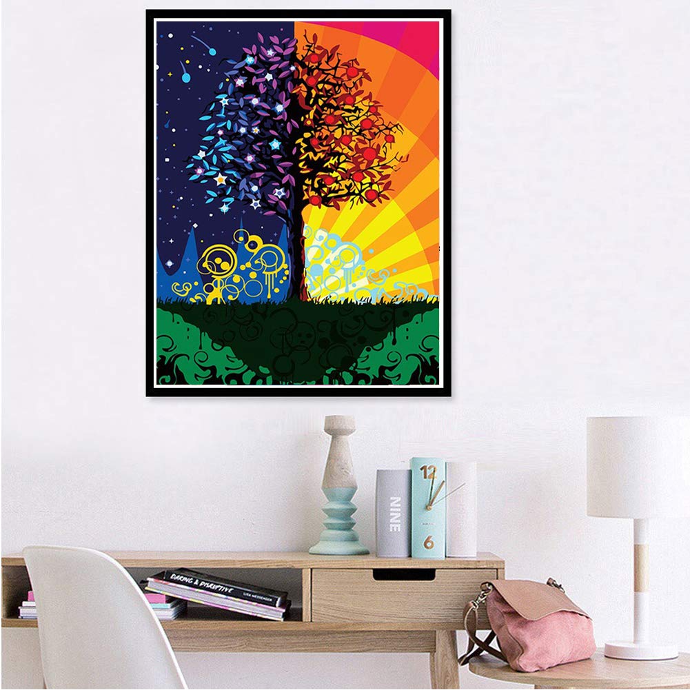 DIY Oil Painting Numbers Kit Acrylic Painting Kit for Kids and Adults Living Room Decorative Wall Painting Frameless 16x20 Inch (Rich Tree, 40 x 50 cm)
