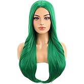 BERON Green Wigs Long Wavy Wig for Women Dark Green Girls Curly Heat Resistant Synthetic Hair Wigs for Daily Use with Wig Cap