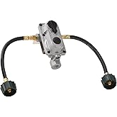 Flame King 2-Stage Auto Changeover LP Propane Gas Regulator with Two 12 Inch Pigtails for RVs, Vans, Trailers, Silver, QCC Du