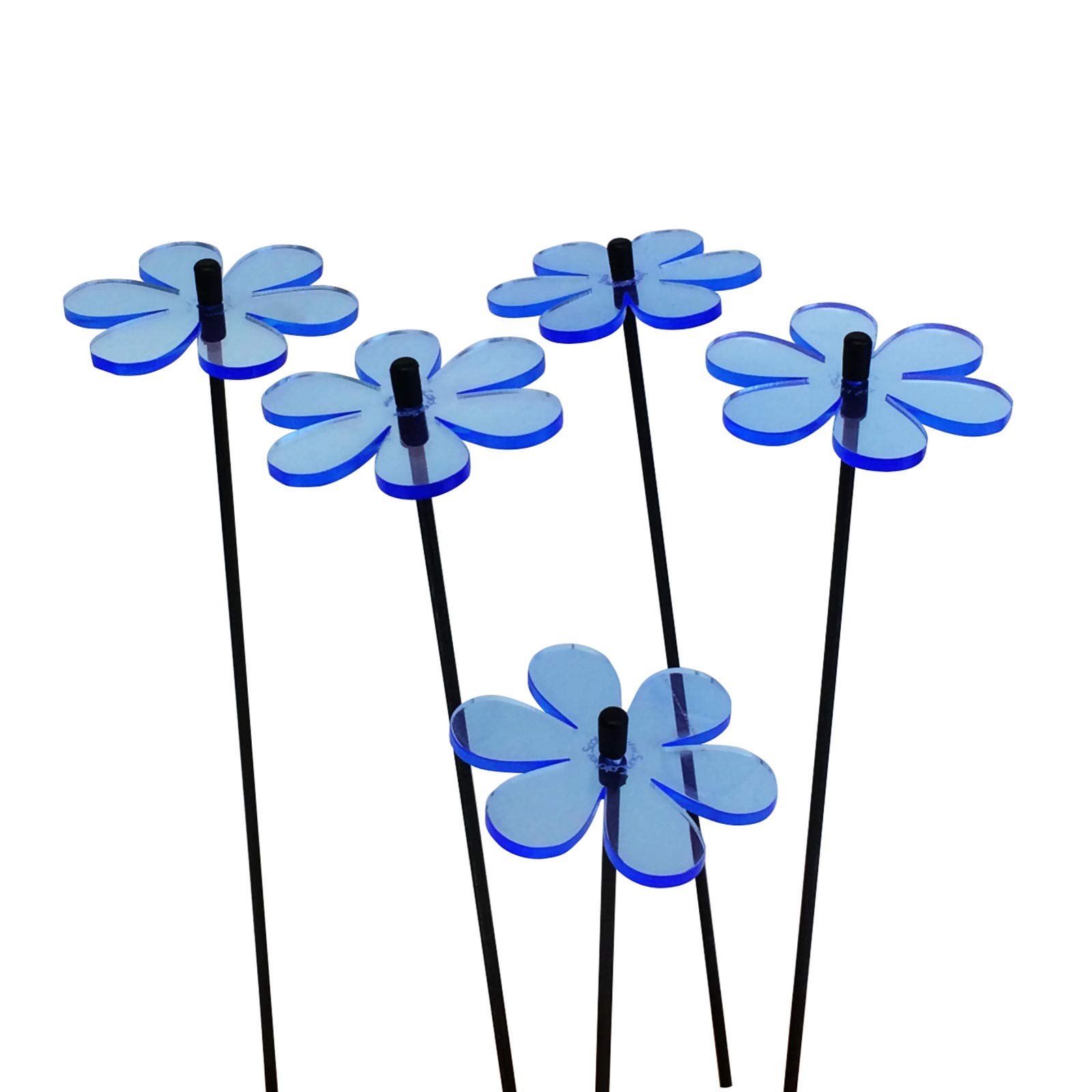 Set of 5 Daisy Sun Catcher Garden Decor Decorative Ornamental Garden Stakes 25cm, 10 inch high Outdoor Yard Accessory Lovely Gardeners Gift, Colour:fluorescent Blue