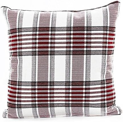Doupoo Square Tartan Cotton Throw Pillow Case Plaids Cushion Cover 18 x 18 - Pillow cover Decorative (B-style Red)